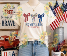 Load image into Gallery viewer, RED WHITE &amp; BLUE BOW TRIO 250 YEARS  Adult Shirt
