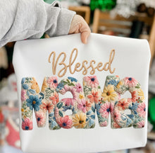 Load image into Gallery viewer, Blessed Mama Floral Faux Embroidery Adult Shirt
