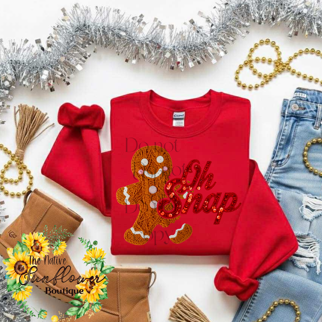 Oh Snap Gingerbread Faux Sequins Shirt Adult