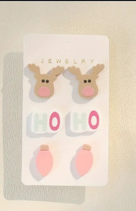 Ho Ho Ho Pink Holiday 3 earring set