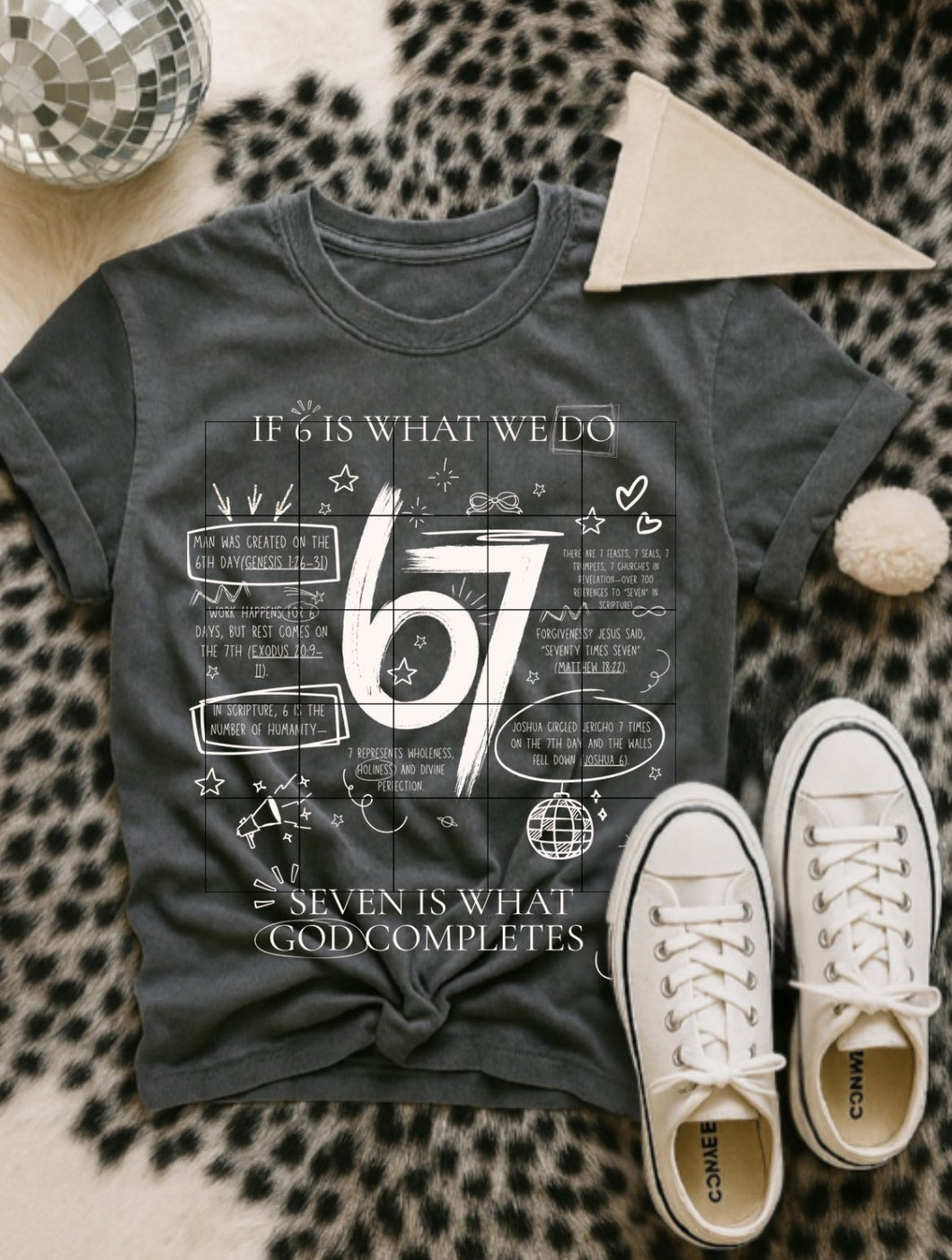 6 7 Bible White Writing Front Shirt Adult