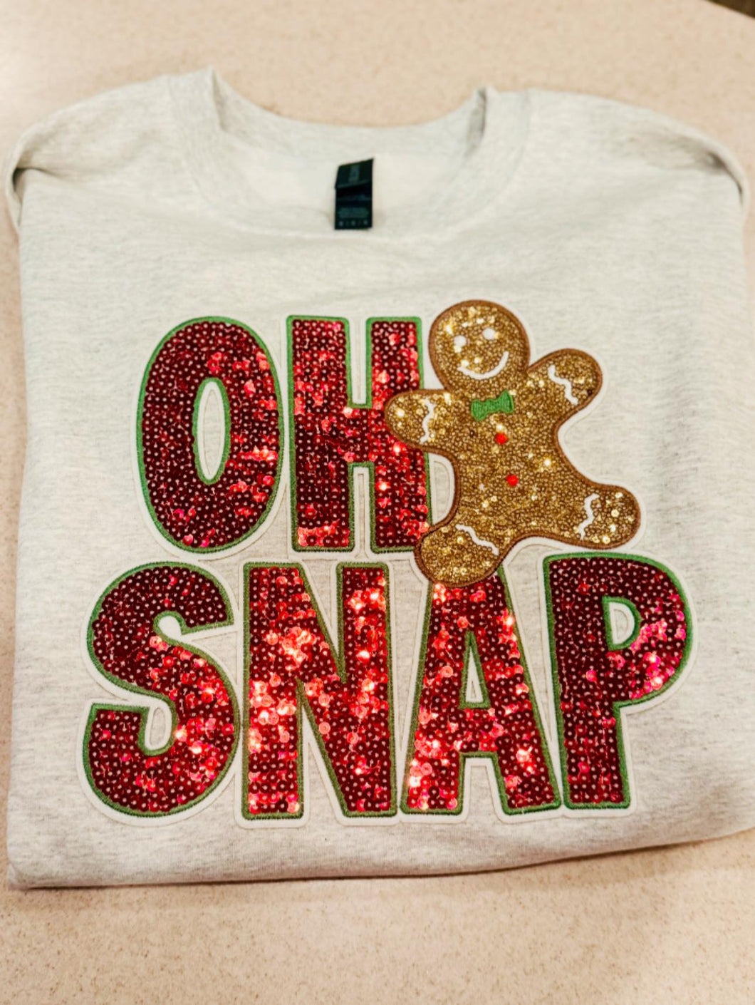Oh Snap Sequins Patch Crewneck Adult Medium Ready To Ship