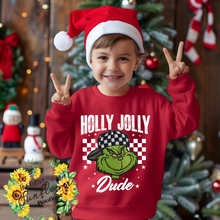 Load image into Gallery viewer, Holly Jolly Dude White Writing Youth Shirt
