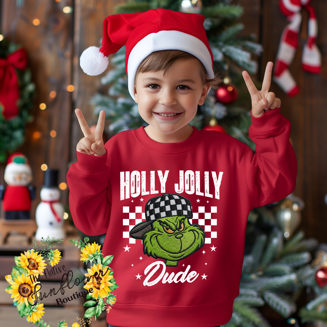 Holly Jolly Dude White Writing Youth Shirt