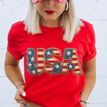 Load image into Gallery viewer, Faux Embroidery American Flag  USA  Adult Shirt
