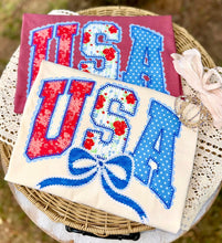 Load image into Gallery viewer, FAUX EMBROIDER USA  Bow YOUTH TEE
