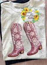 Load image into Gallery viewer, Cowboy Boots Pink Coquette Faux Sequins Adult Shirt
