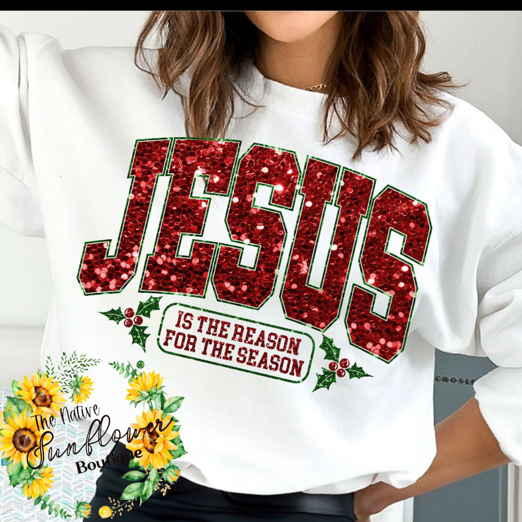 Jesus is the Reason Faux Sequins Shirt Adult