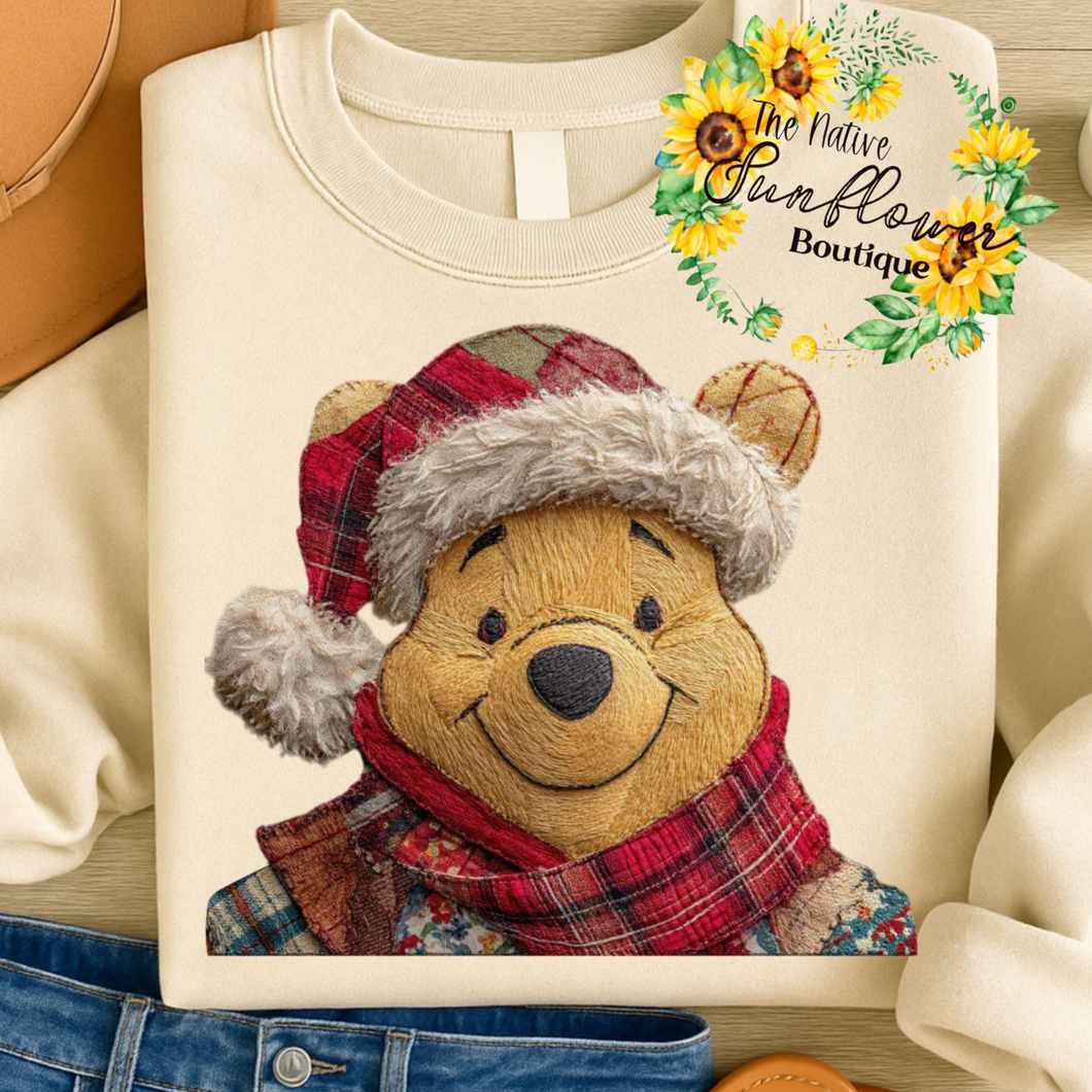 Vintage Christmas Pooh Faux Yarn Shirt Adult