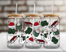Load image into Gallery viewer, Snowmen Mittens Sled Glass Cup
