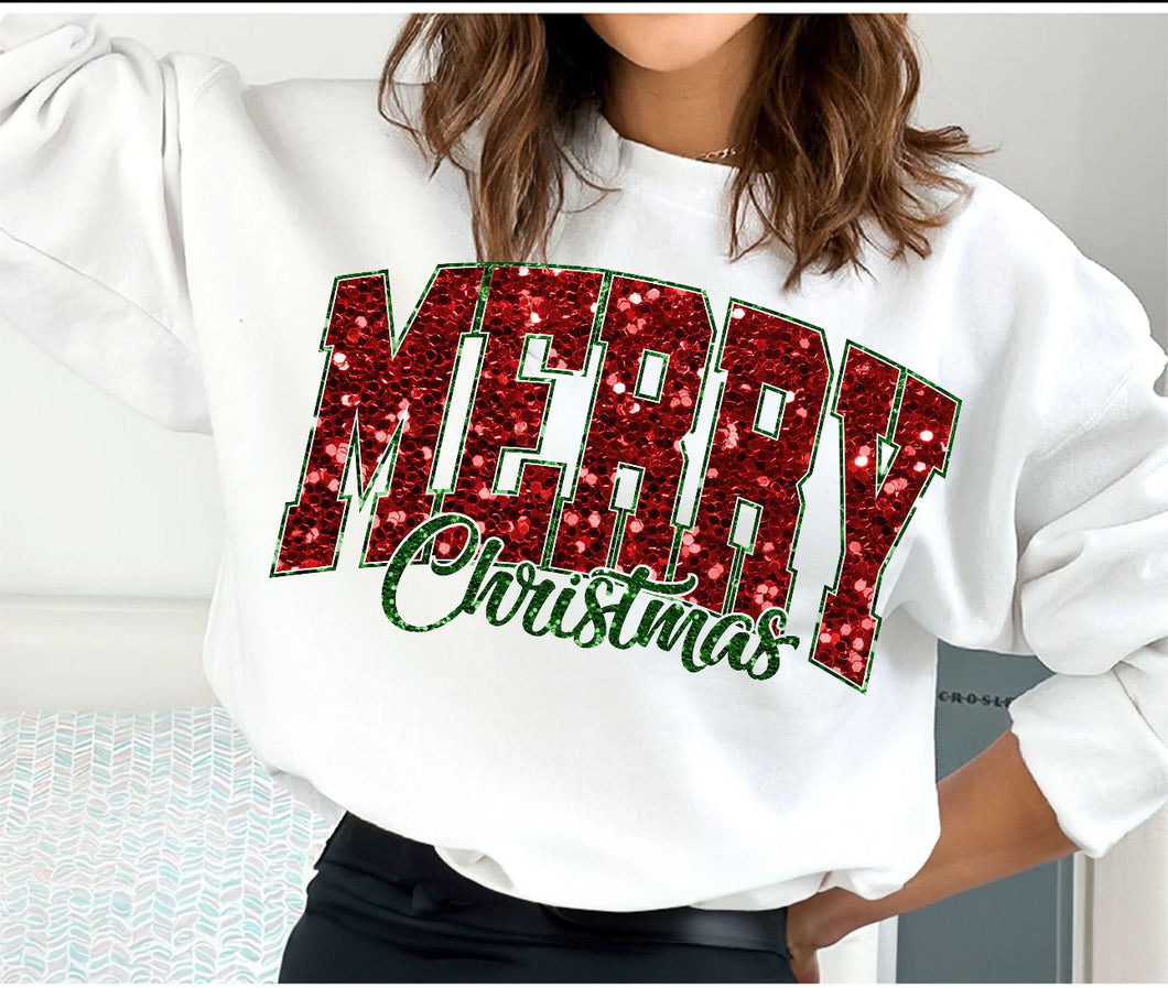 Merry Christmas Faux Sequins Shirt Adult