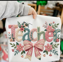 Load image into Gallery viewer, Teacher Floral Faux Embroidery Adult Shirt
