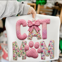 Load image into Gallery viewer, Cat Mom Floral Faux Embroidery Adult Shirt
