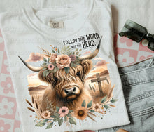 Load image into Gallery viewer, Follow the Word Not The Herd Cow Adult Shirt
