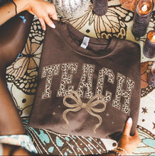 Load image into Gallery viewer, Teacher Leopard Bow Adult Shirt

