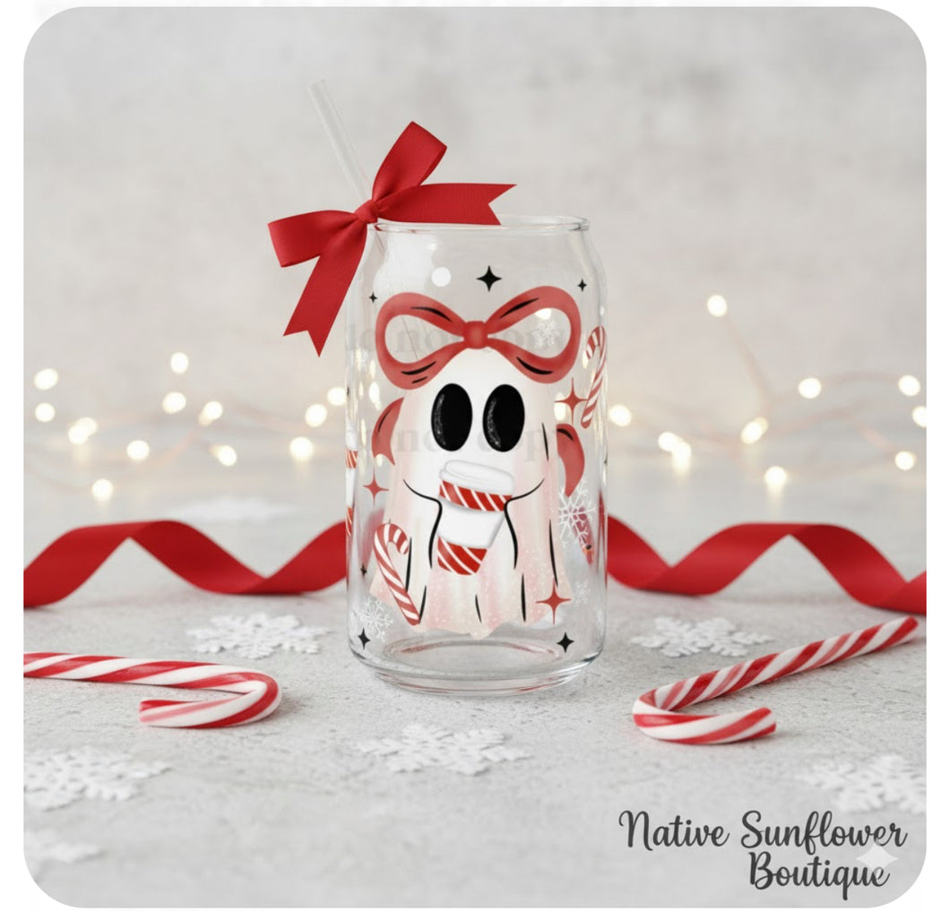 Peppermint Latte Ghost Glass Cup