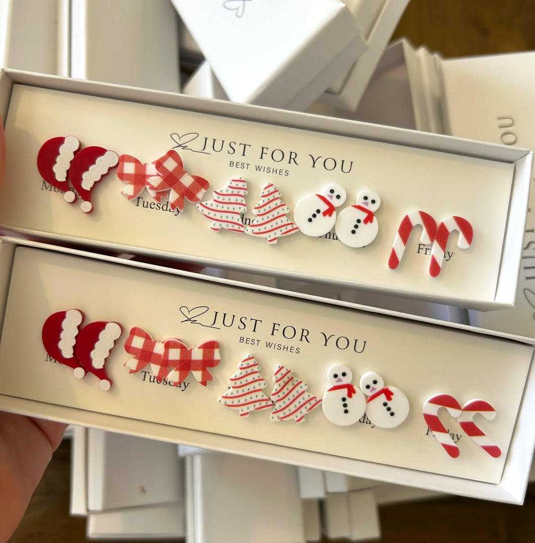 5 Piece Christmas Box Stud Earring Set