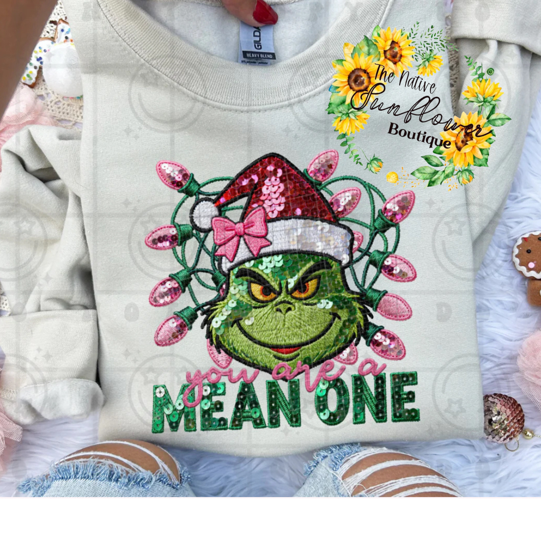 Youre a Mean One Green Guy Faux Sequins Youth Shirt