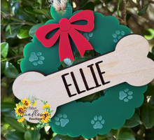 Load image into Gallery viewer, Personalized Wreath Dog Bone Ornament
