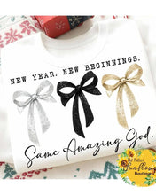 Load image into Gallery viewer, New Year New Beginnings Same Amazing God Silver Black Gold Bow Trio ADULT
