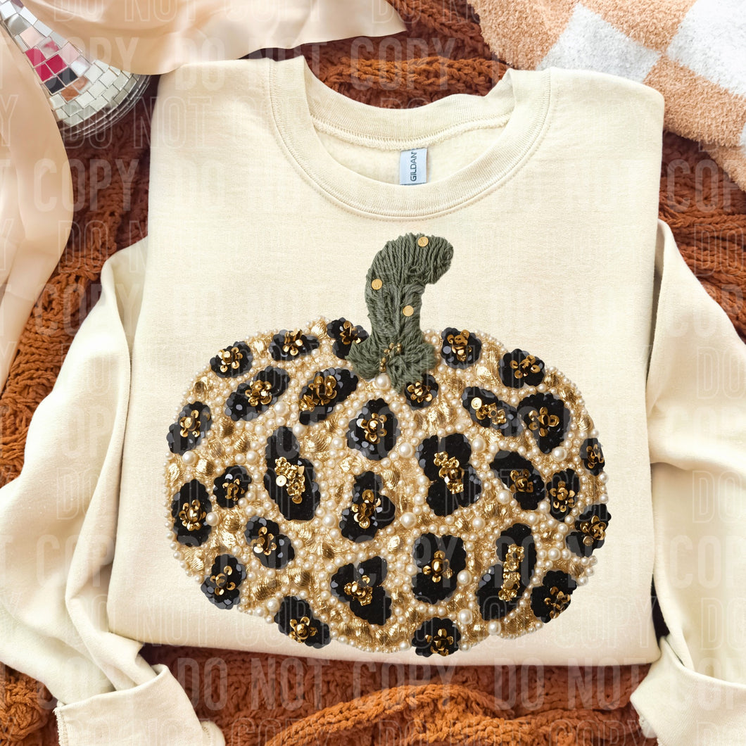 Leopard Pumpkin Faux Pearl Shirt Adult