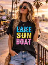 Load image into Gallery viewer, Lake, Sun, Boat Adult Shirt
