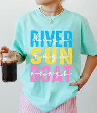 Load image into Gallery viewer, River, Sun, Boat Adult Shirt
