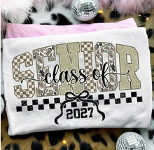 Load image into Gallery viewer, SENIOR 2027 CAMO CHECK W/BOW  ADULT Shirt
