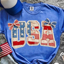 Load image into Gallery viewer, USA W/ Bows Faux Embroider Adult Shirt
