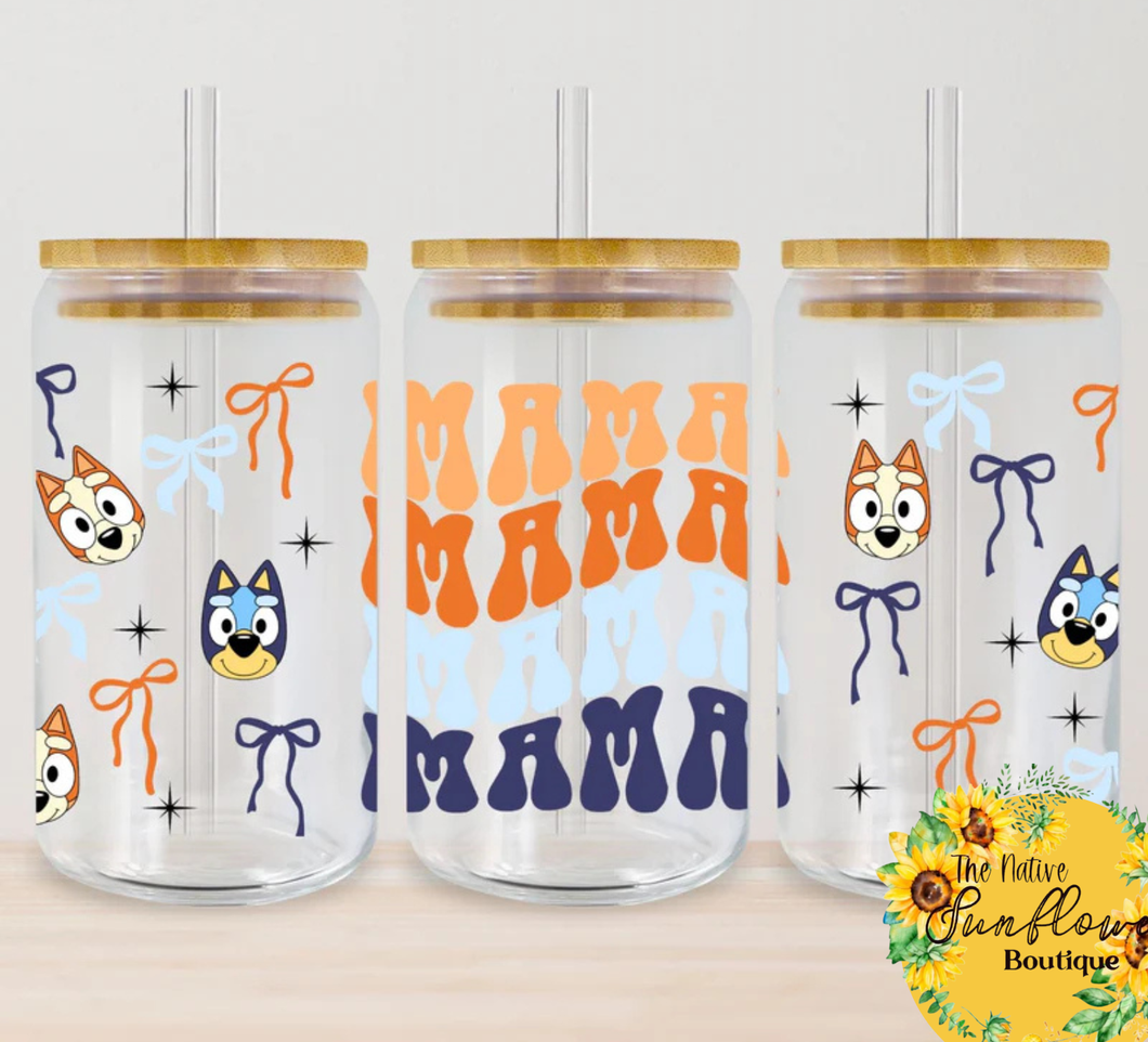 Blue Dog Mama Glass Cup