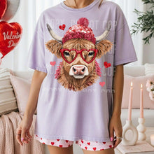 Load image into Gallery viewer, Faux Yarn Valentines Day Cow  Adult Shirt
