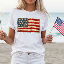 Load image into Gallery viewer, Faux Embroidery American Flag   Adult Shirt
