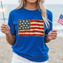 Load image into Gallery viewer, Faux Embroidery American Flag   Adult Shirt
