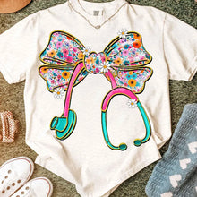 Load image into Gallery viewer, Floral Stethoscope Bow Adult Shirt
