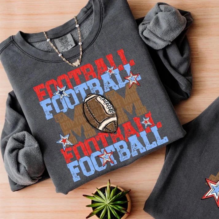 FOOTBALL MOM RED AND LIGHT BLUE ADULT