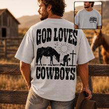 Load image into Gallery viewer, God Loves Cowboys Black Text Adult Shirt
