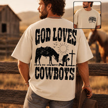 Load image into Gallery viewer, God Loves Cowboys Black Text Adult Shirt

