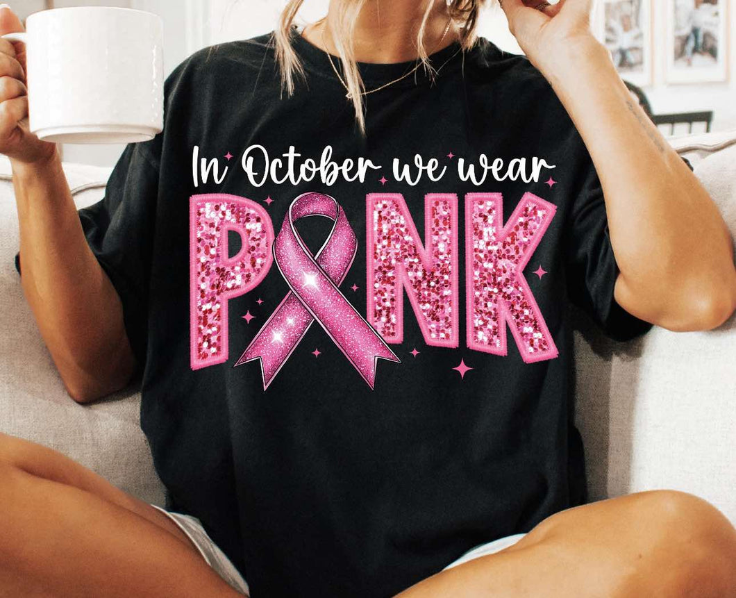 In October We Wear Pink Faux Glitter Adult