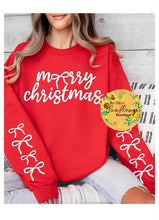 Load image into Gallery viewer, Merry Christmas Bow Sleeves Adult Shirt
