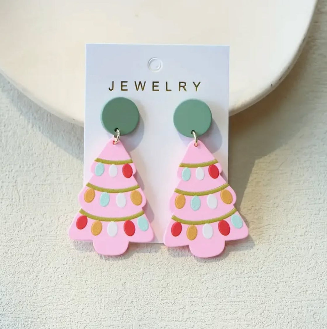 Pink Christmas Trees Acrylic Earrings