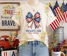 Load image into Gallery viewer, RED WHITE &amp; BLUE BIG BOW 250 YEARS  Adult Shirt
