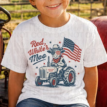 Load image into Gallery viewer, RED WHITE AND MOO YOUTH TEE
