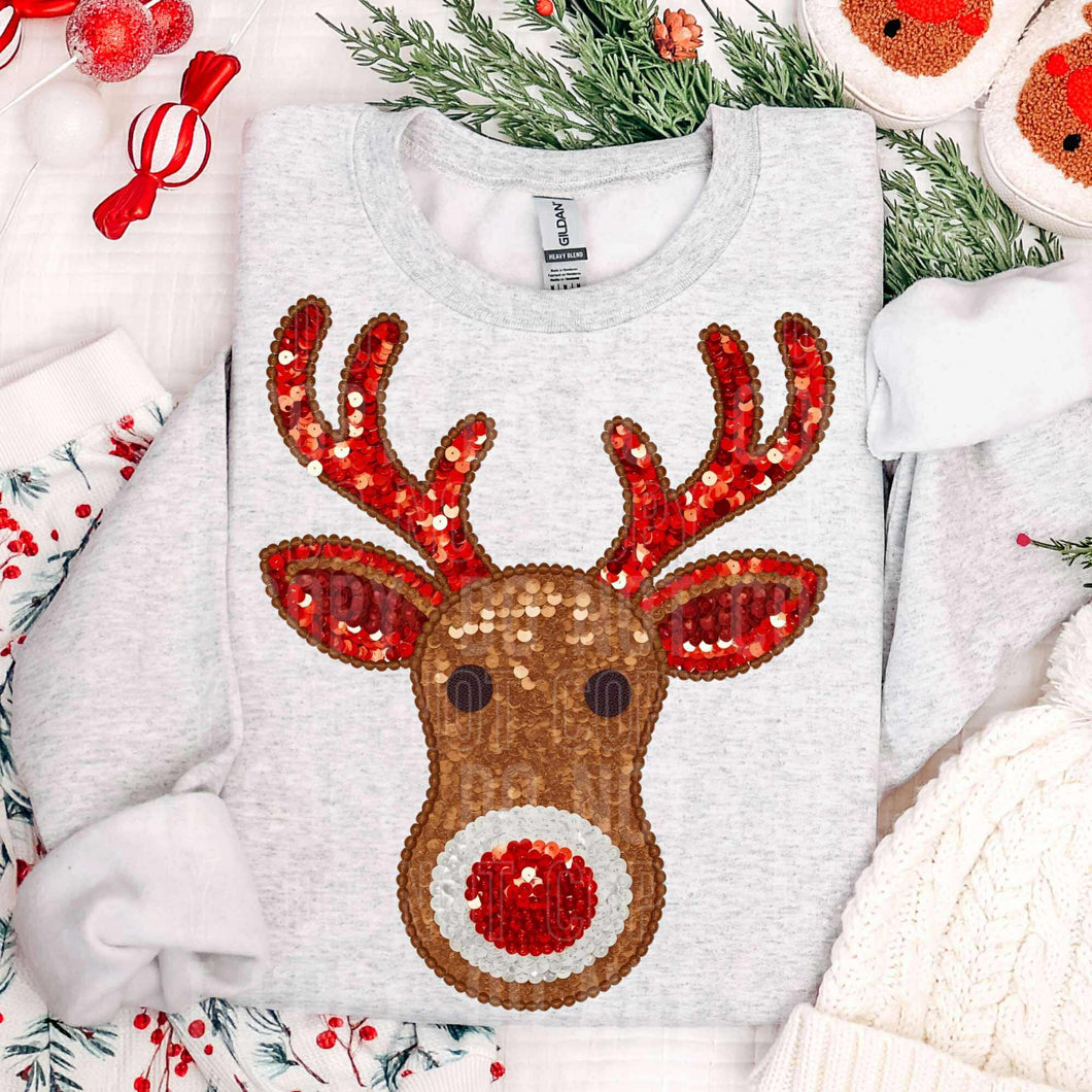 Reindeer Faux Sequin Adult Shirt