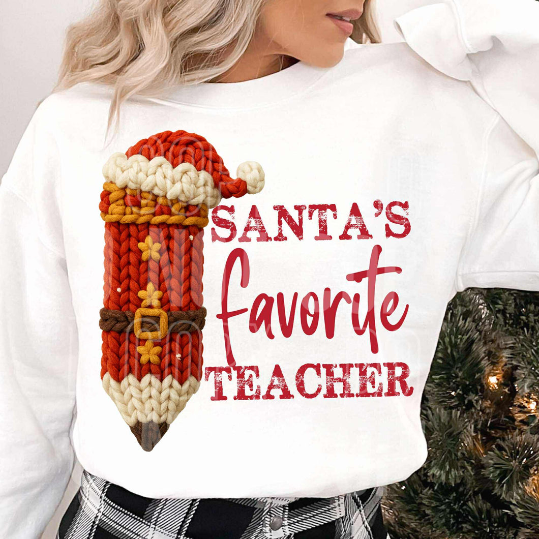 Santa's Favorite Teacher Faux Yarn Adult Shirt