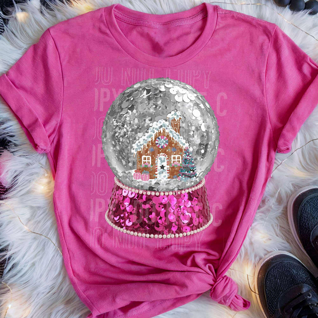 Snow Globe Faux Sequin Adult Shirt