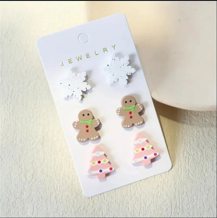 Gingerbead With Snowflakes 3 Piece Earring Set