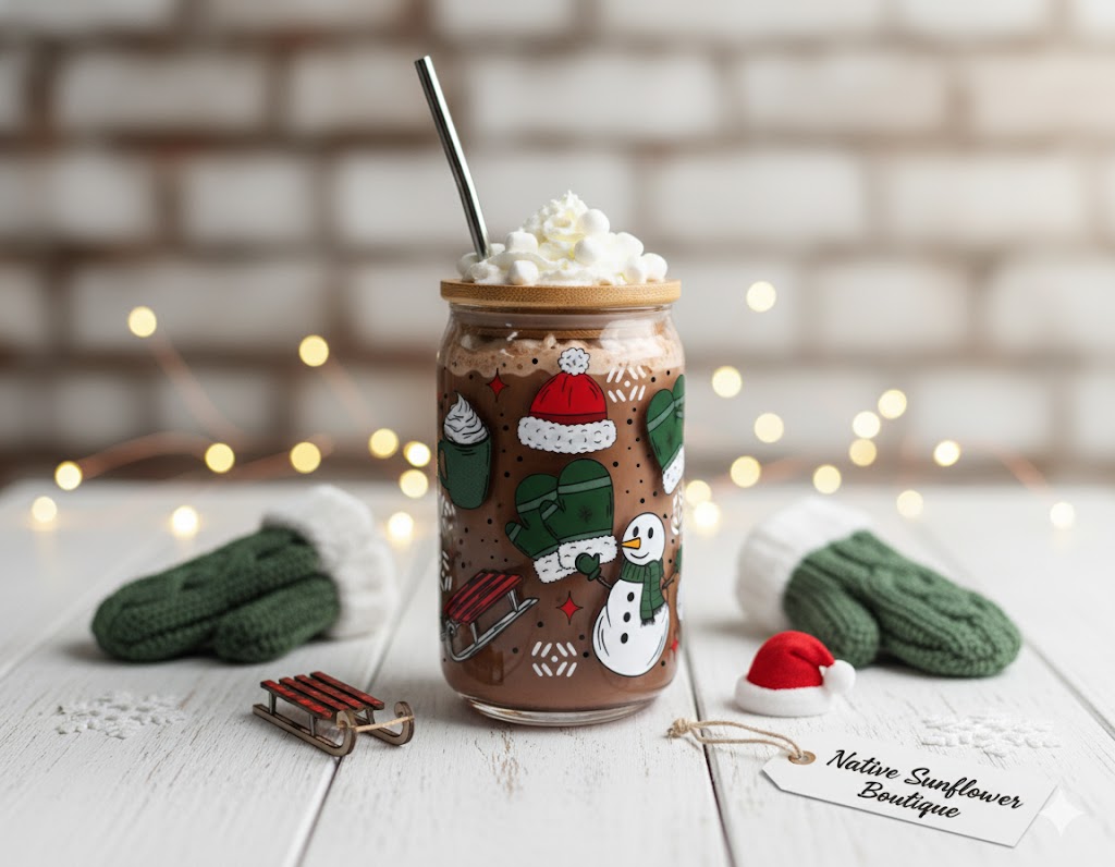 Snowmen Mittens Sled Glass Cup