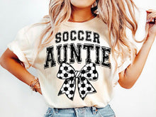 Load image into Gallery viewer, Soccer Auntie W/ Bow Adult Shirt
