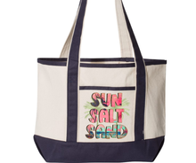 Load image into Gallery viewer, TOTE BAG W/ NAVY HANDLES
