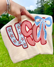 Load image into Gallery viewer, USA Seersucker Coquette Bow YOUTH TEE
